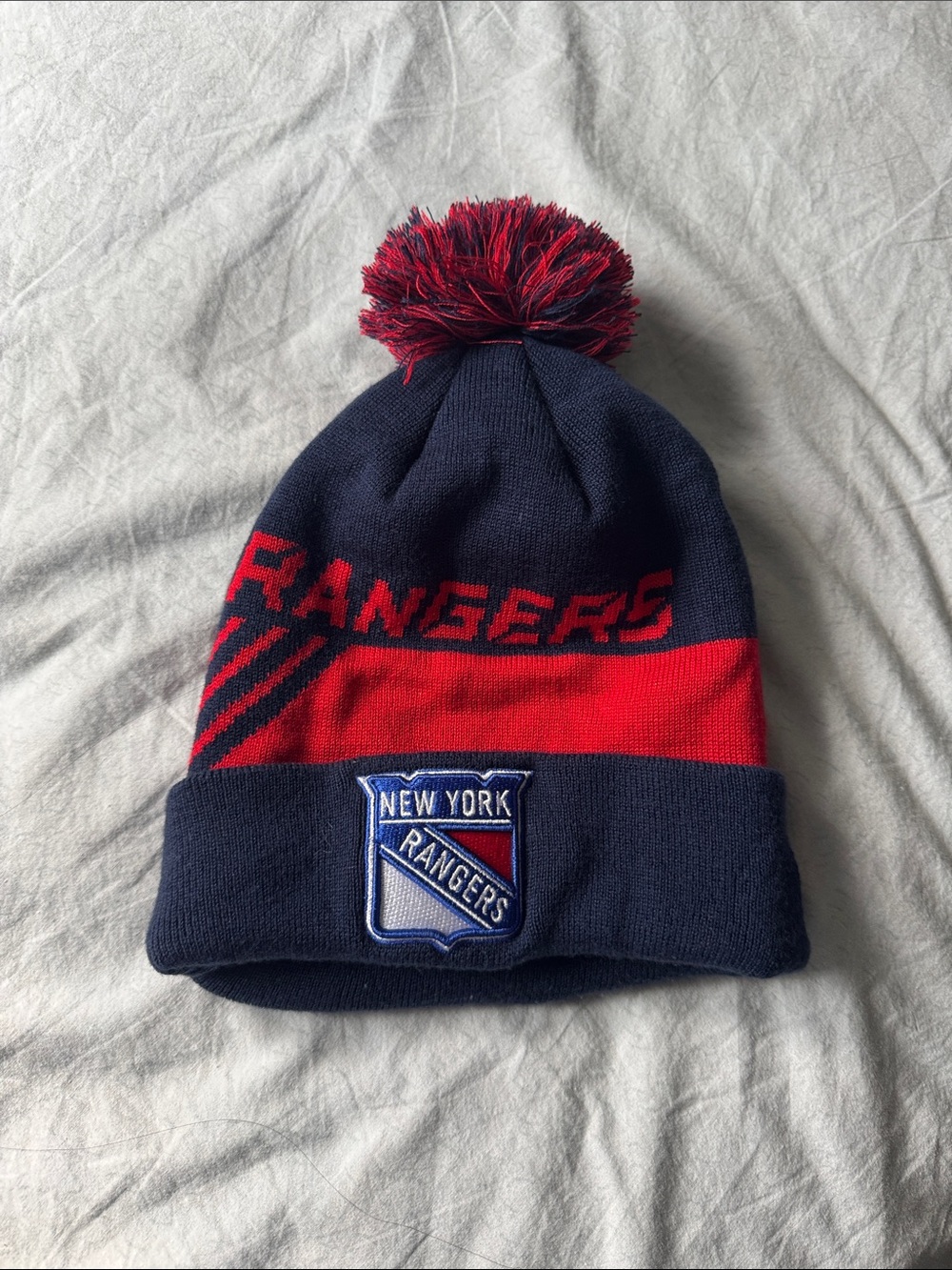 NHL Navy and Red New York Rangers Pom Beanie
